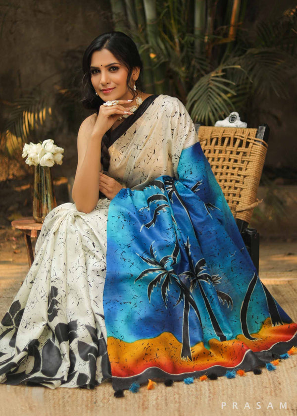 Coco Gaze Hand Painted Pure Matka Silk Saree Prasam crafts