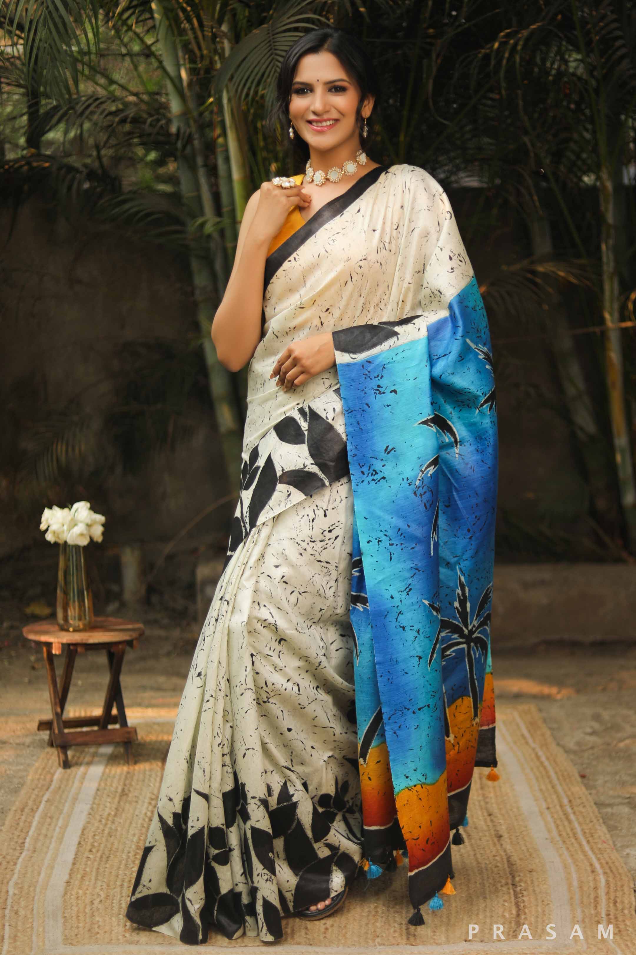 Coco Gaze Hand Painted Pure Matka Silk Saree Prasam crafts