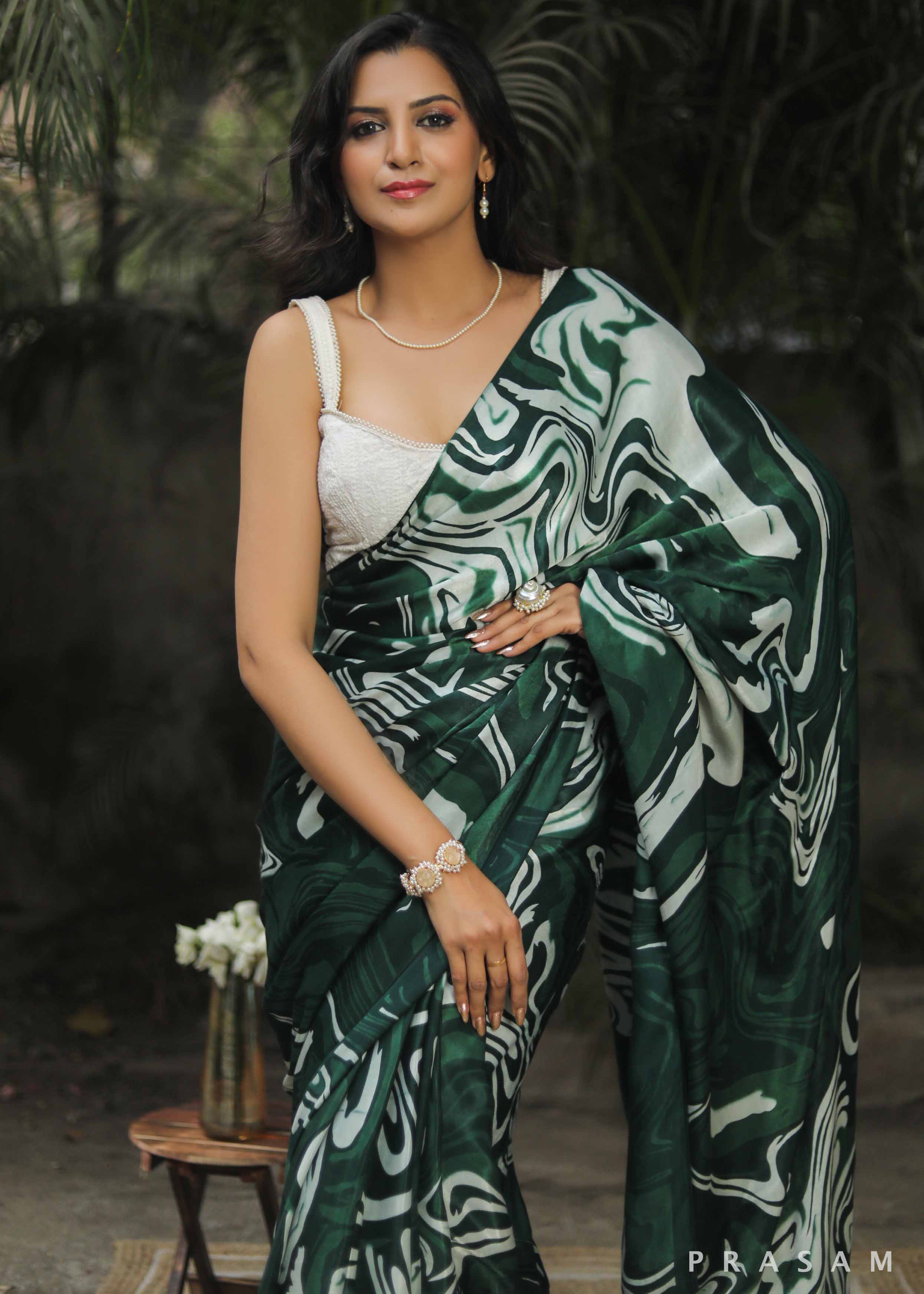 Jade Marble - Marble print Ajrakh Modal Silk Saree Prasam Crafts