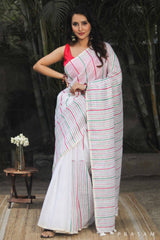 Cloud Pink Linen Kantha stitch Saree