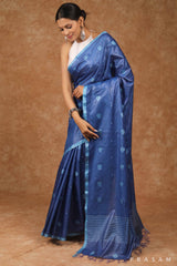 Steel Blue Cotton Blend Saree Prasam Crafts