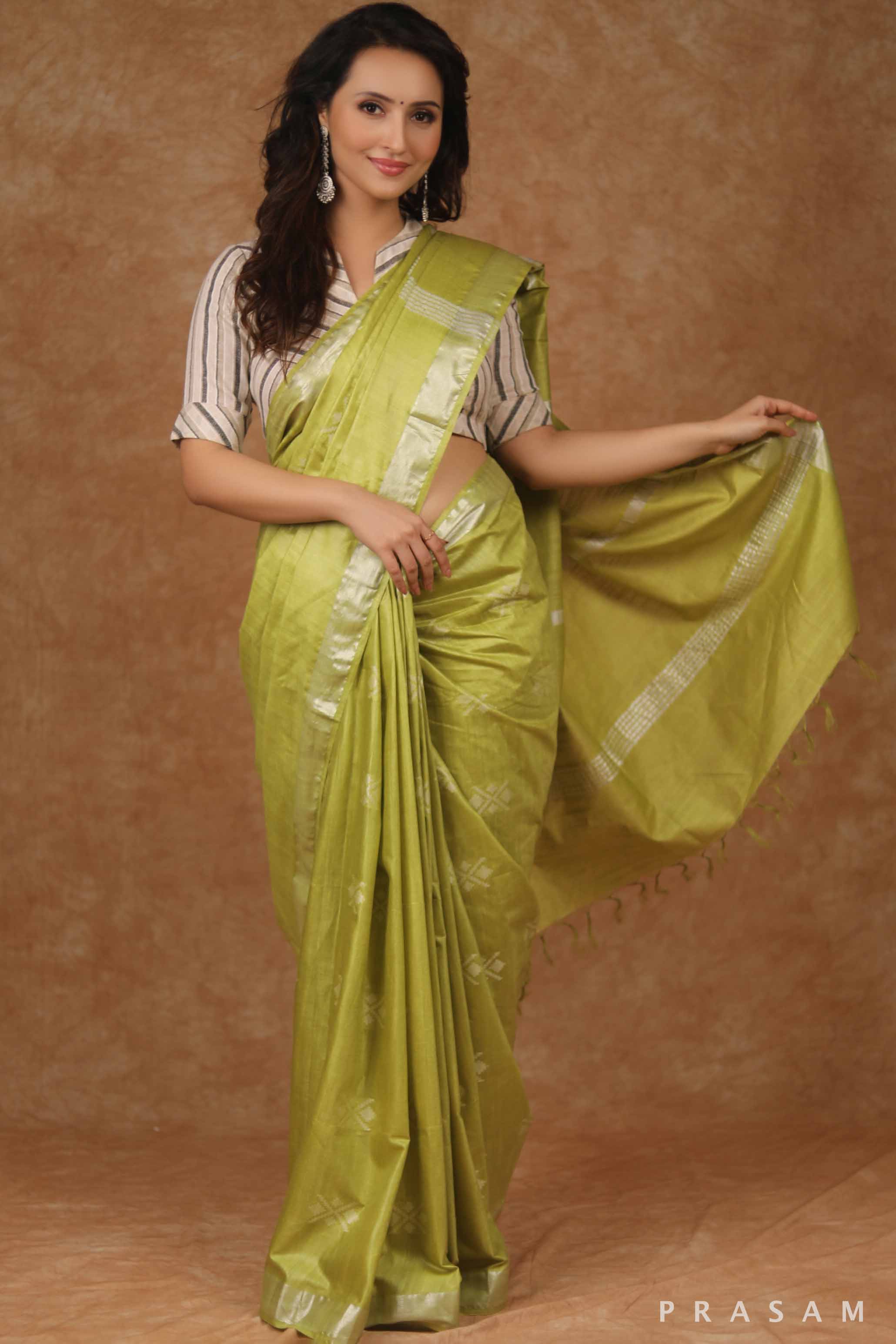 Citrus Mist Cotton Blend Saree Prasam Crafts