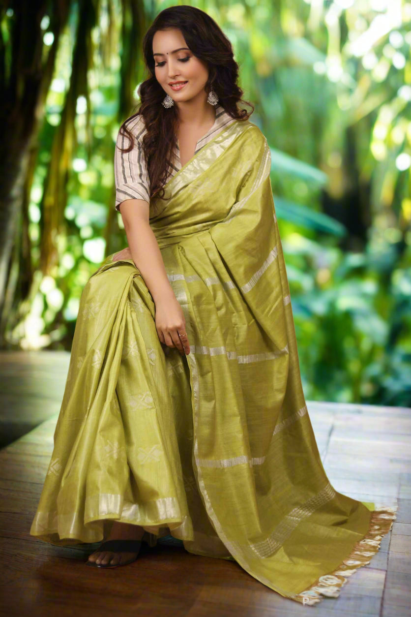 Citrus Mist Cotton Blend Saree Prasam Crafts