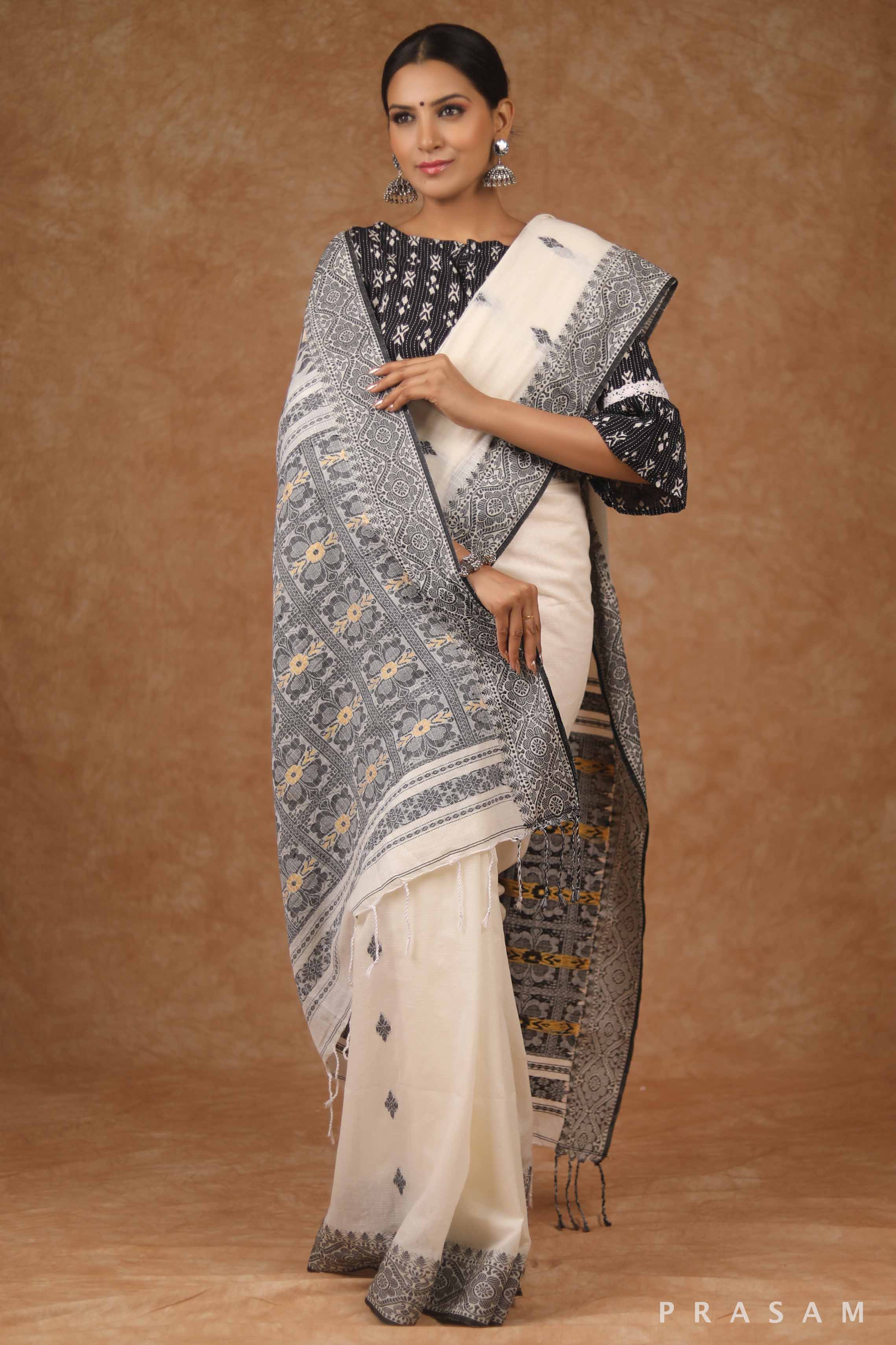 Heaven Grace Kota Cotton Handwoven Jamdani Saree Prasam Crafts