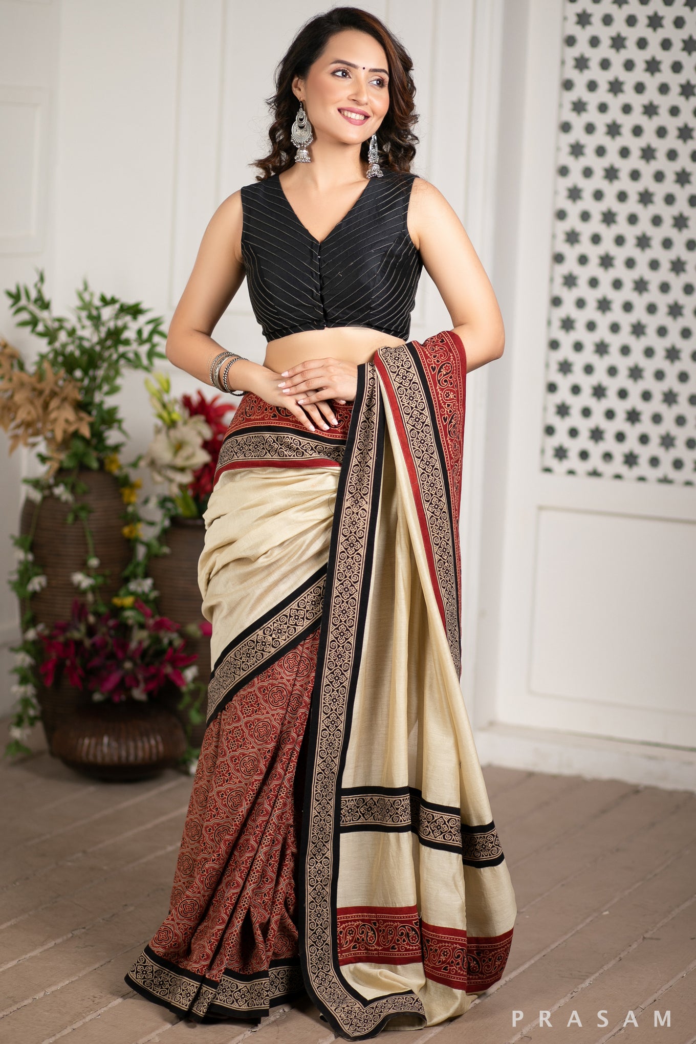 Black Pintuck Sleeveless Chanderi Silk Blouse