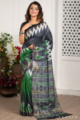 Aurora Printed Tussar Gichha Handwoven Silk Saree Prasam Crafts