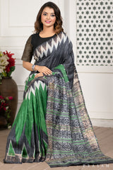 Aurora Printed Tussar Gichha Handwoven Silk Saree Prasam Crafts