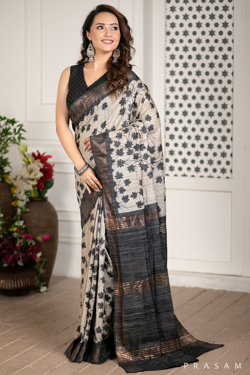 Glad Grace Printed Tussar Gichha Handwoven Silk Saree Prasam Crafts