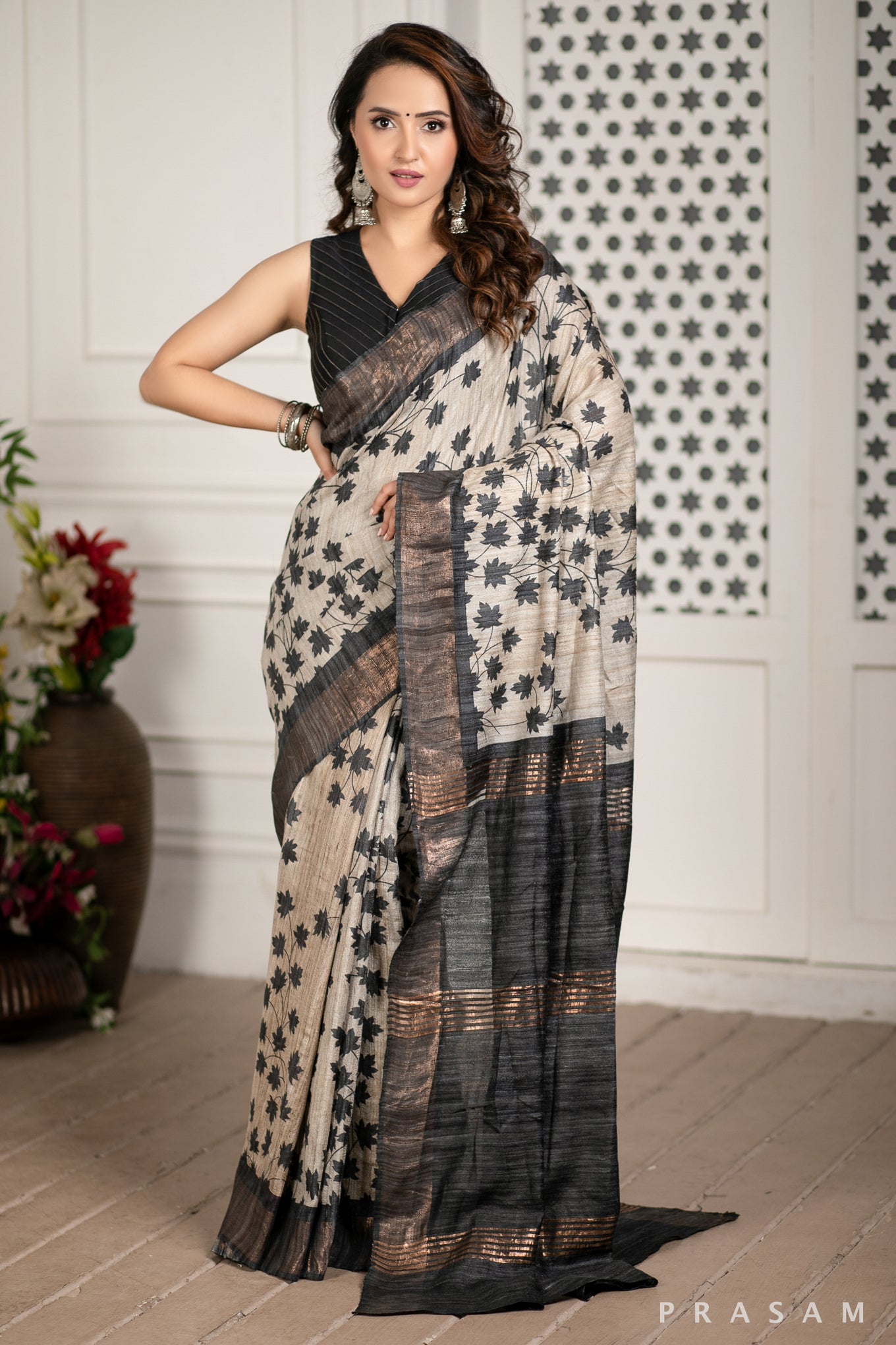 Glad Grace Printed Tussar Gichha Handwoven Silk Saree Prasam Crafts