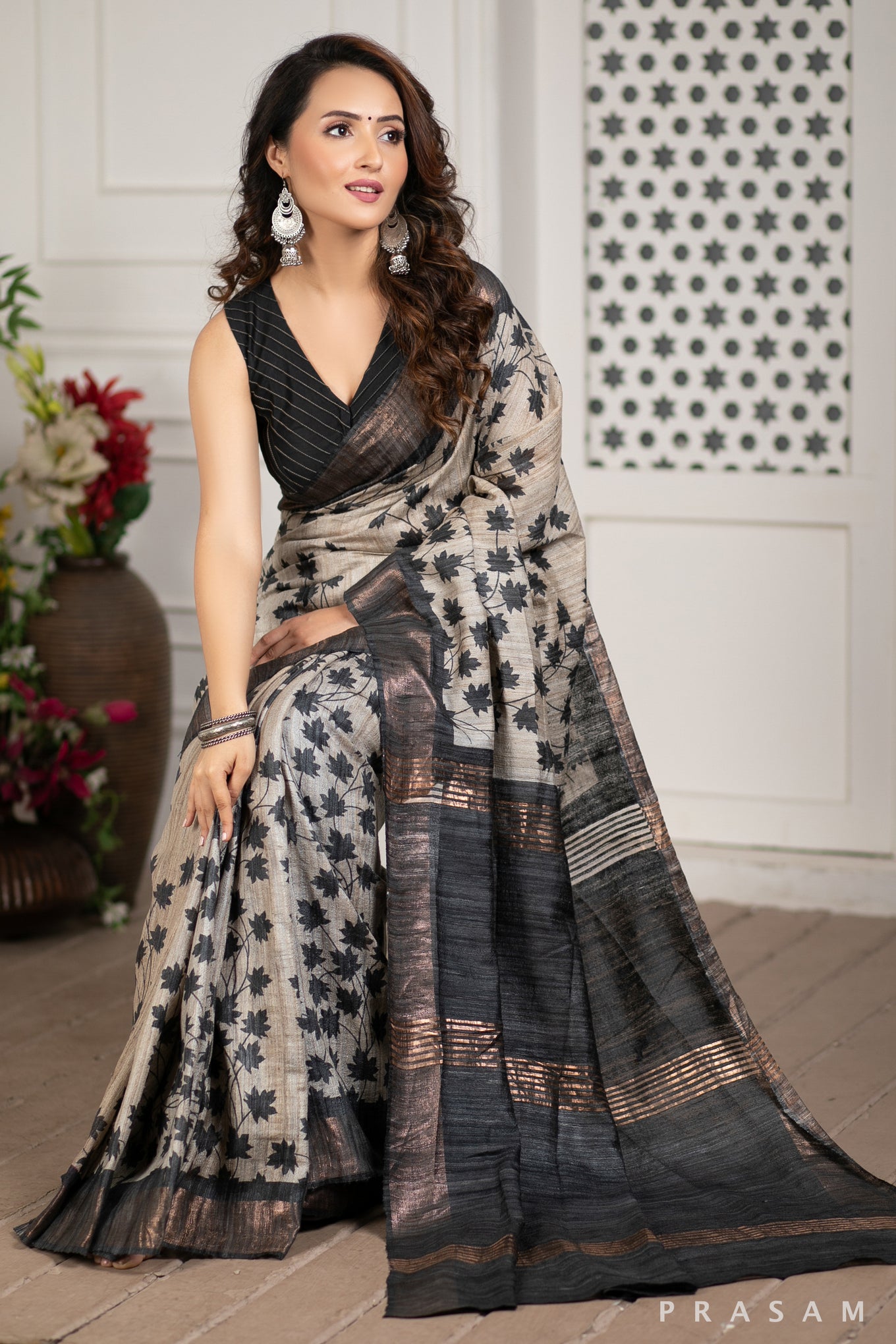 Glad Grace Printed Tussar Gichha Handwoven Silk Saree Prasam Crafts