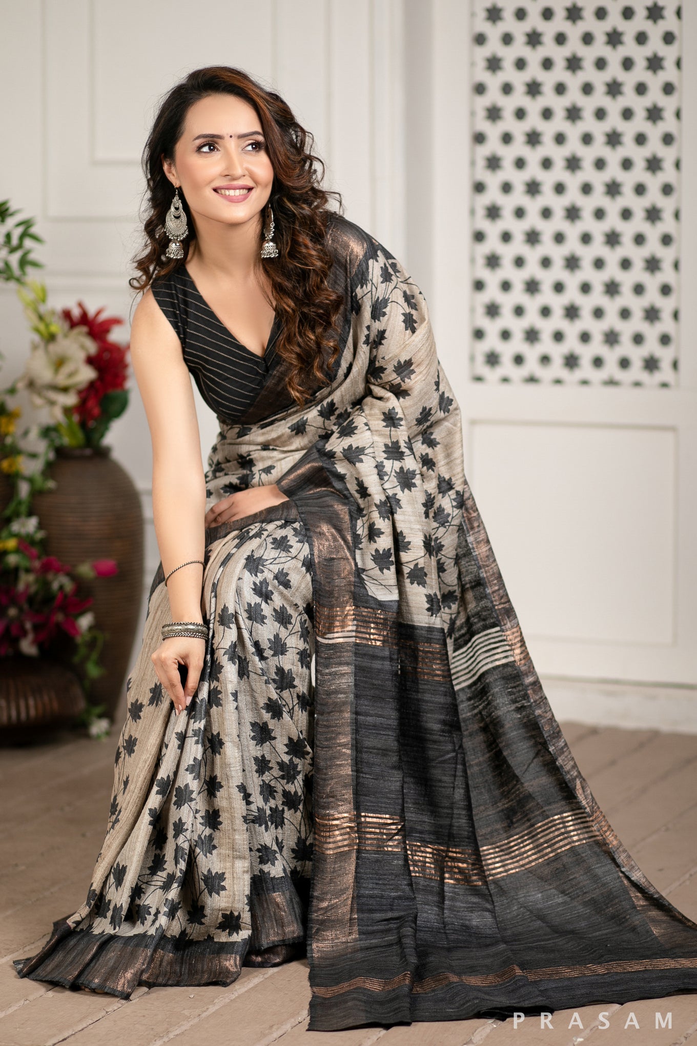 Glad Grace Printed Tussar Gichha Handwoven Silk Saree Prasam Crafts