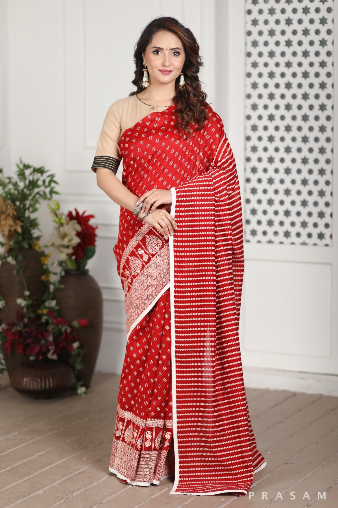 Aaheli Chanderi Silk Hand Block Print Saree Prasam Crafts