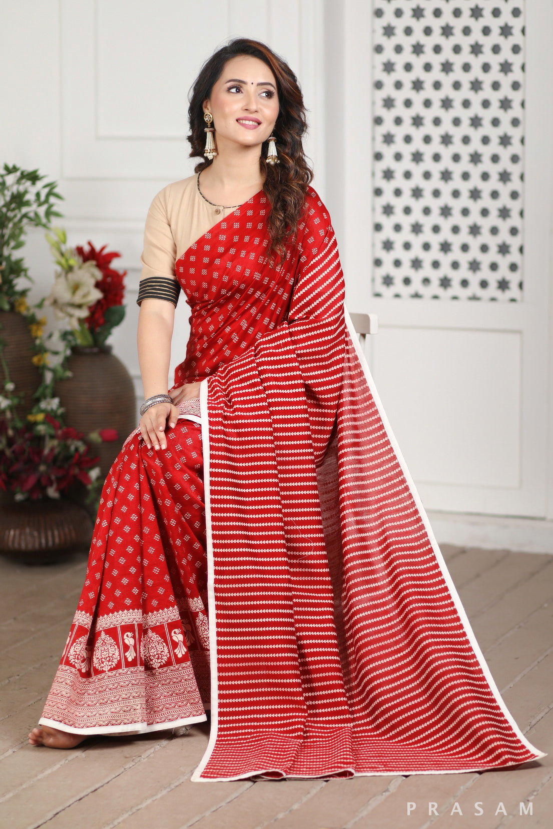 Aaheli Chanderi Silk Hand Block Print Saree Prasam Crafts