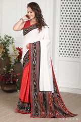 Megha Chanderi Silk and Ikat Cotton Fusion Saree Prasam Crafts