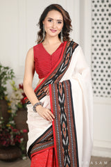 Megha Chanderi Silk and Ikat Cotton Fusion Saree Prasam Crafts