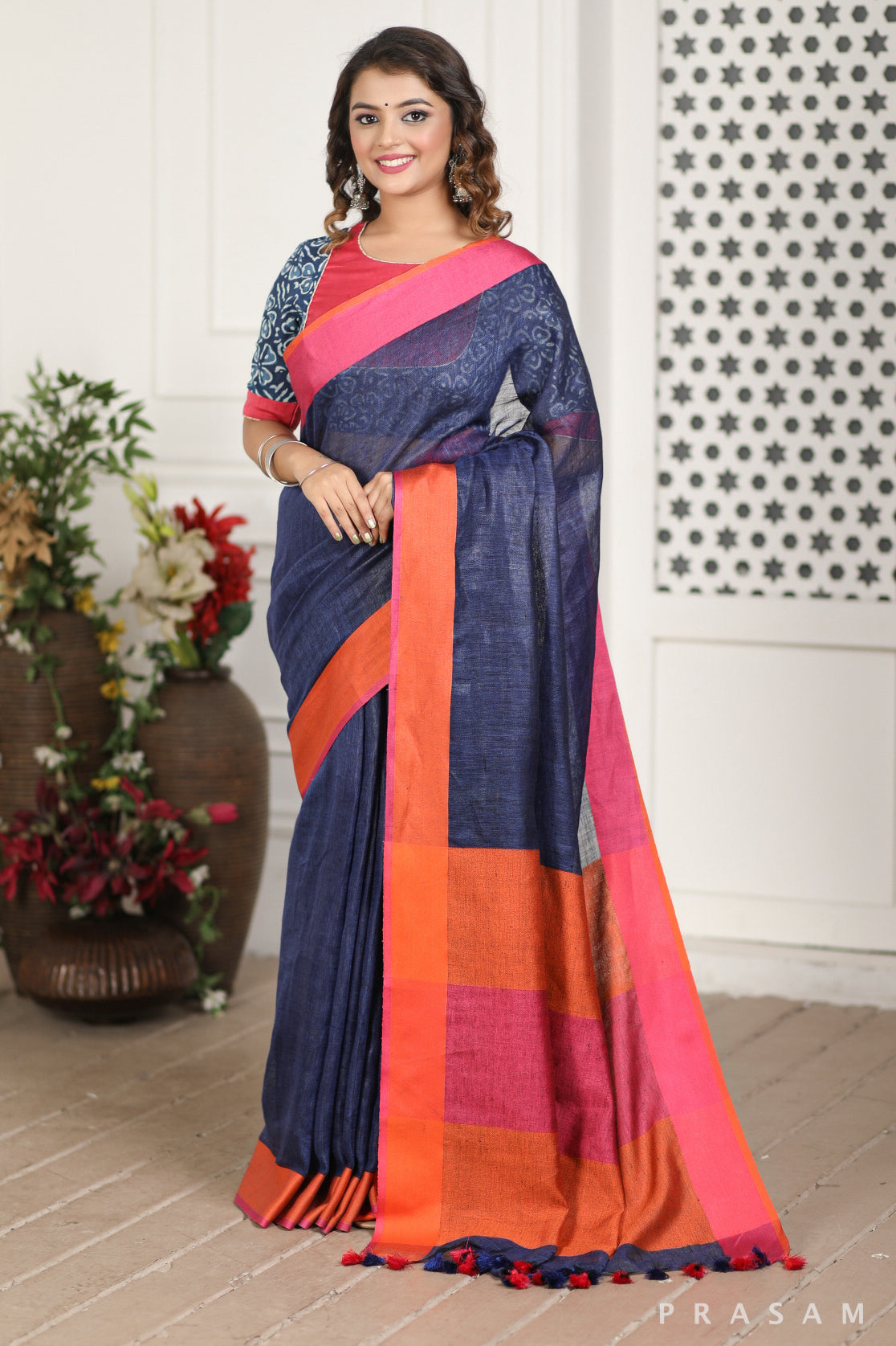 Silent Lake Handwoven Linen Saree Prasam Crafts