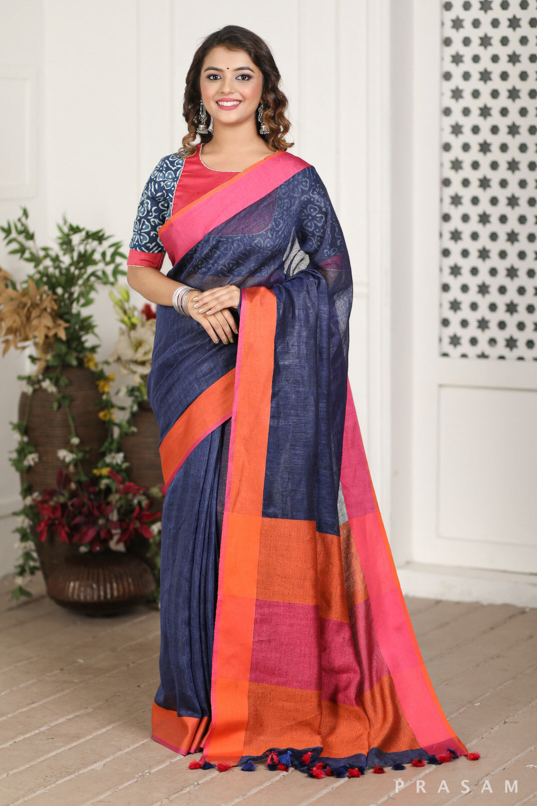 Silent Lake Handwoven Linen Saree Prasam Crafts