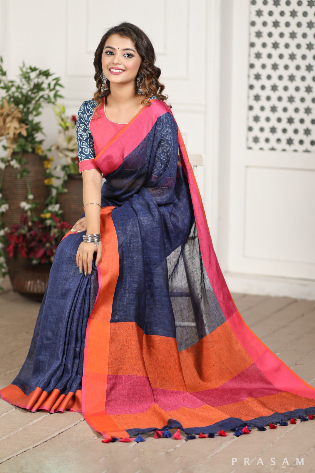 Silent Lake Handwoven Linen Saree Prasam Crafts