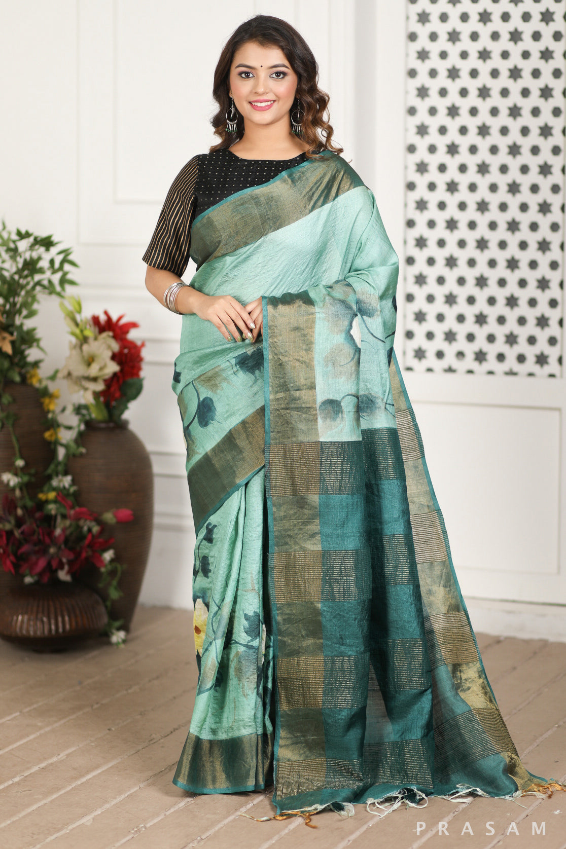 Spring Breeze Hand Painted Tussar Silk Saree Prasam Crafts