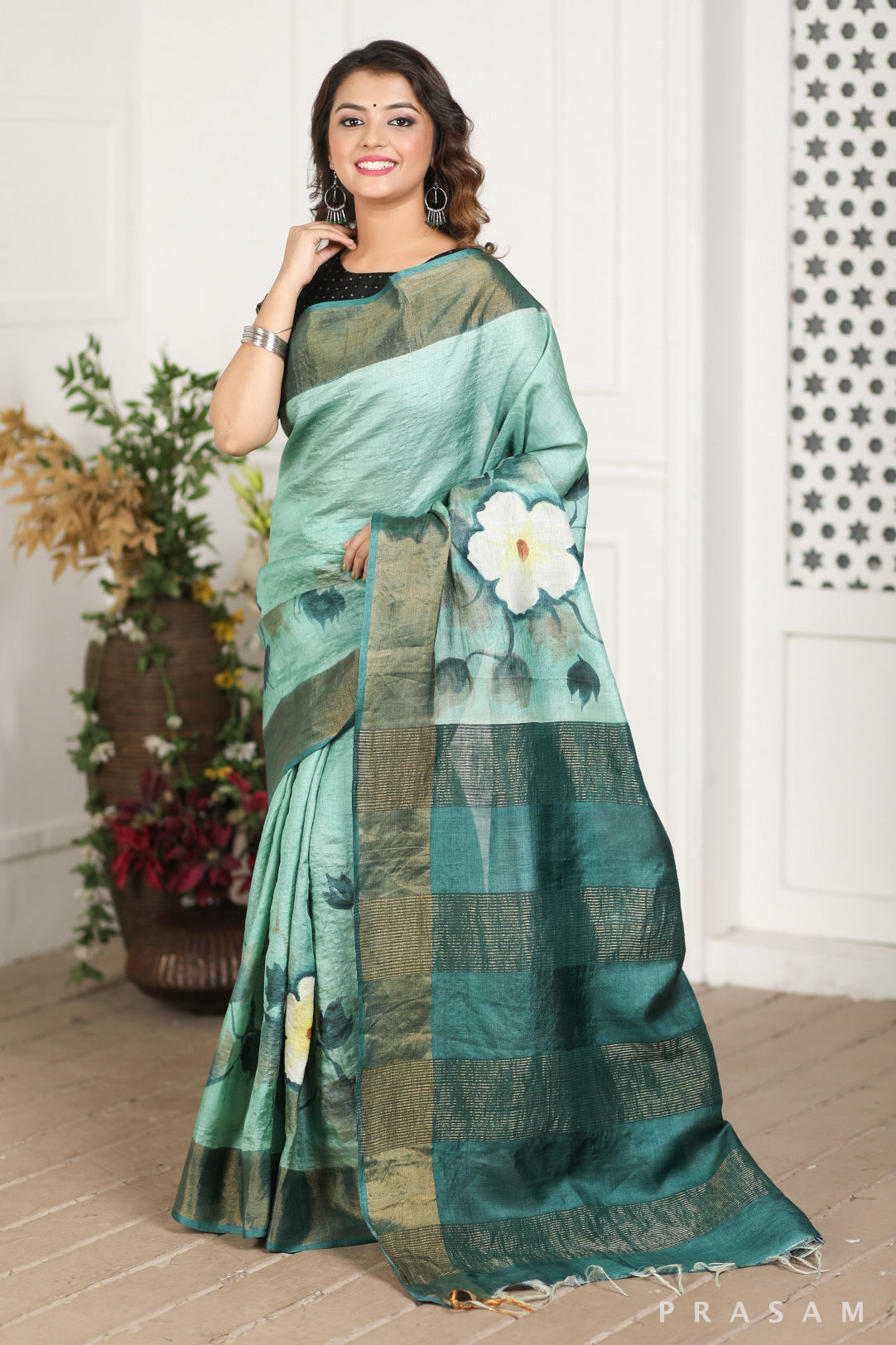 Spring Breeze Hand Painted Tussar Silk Saree Prasam Crafts