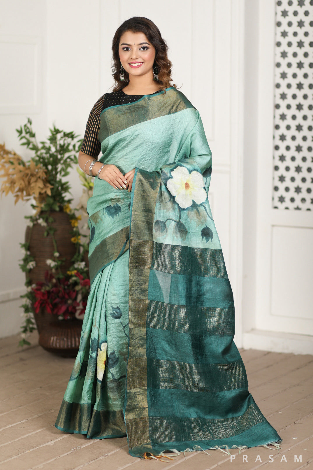 Spring Breeze Hand Painted Tussar Silk Saree Prasam Crafts