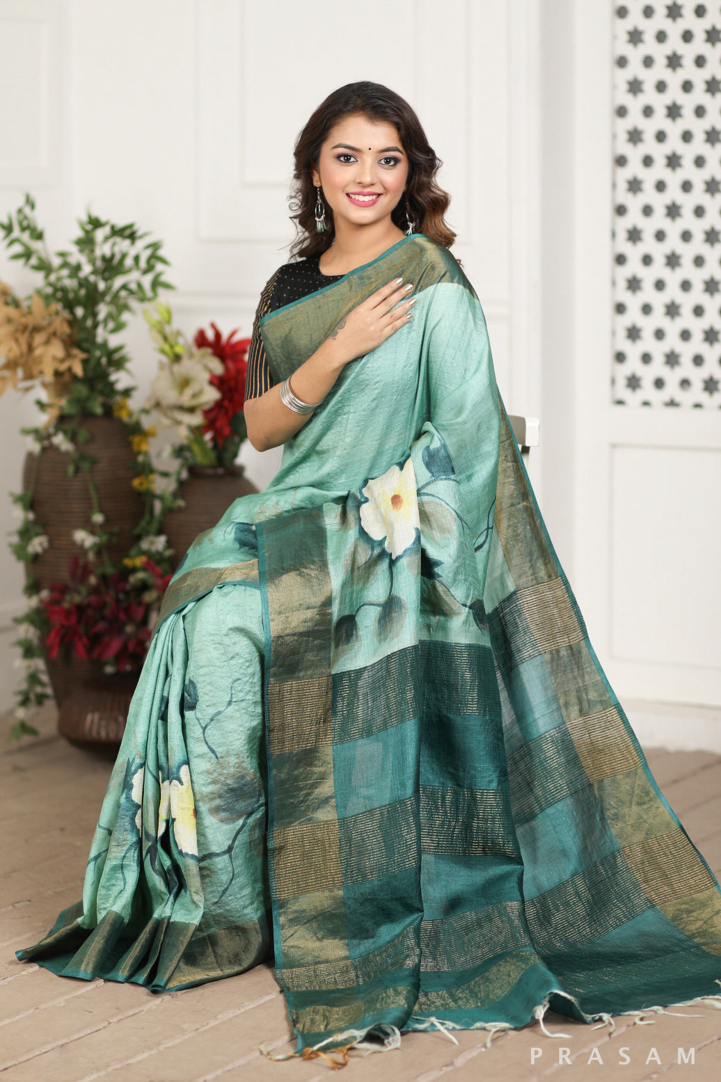 Spring Breeze Hand Painted Tussar Silk Saree Prasam Crafts