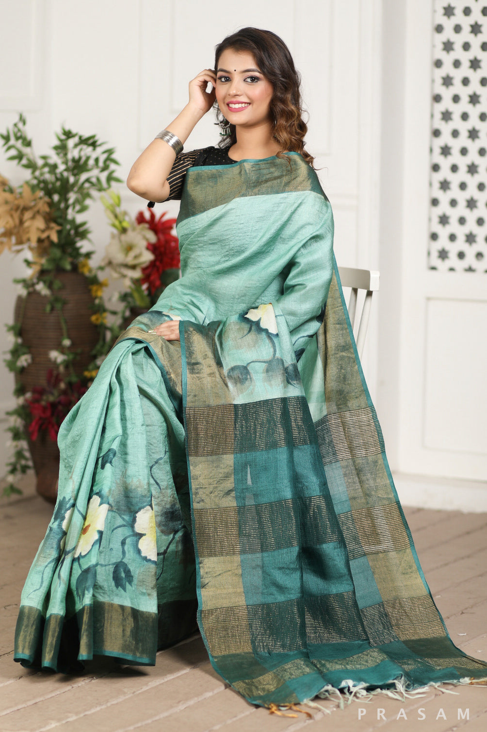 Spring Breeze Hand Painted Tussar Silk Saree Prasam Crafts