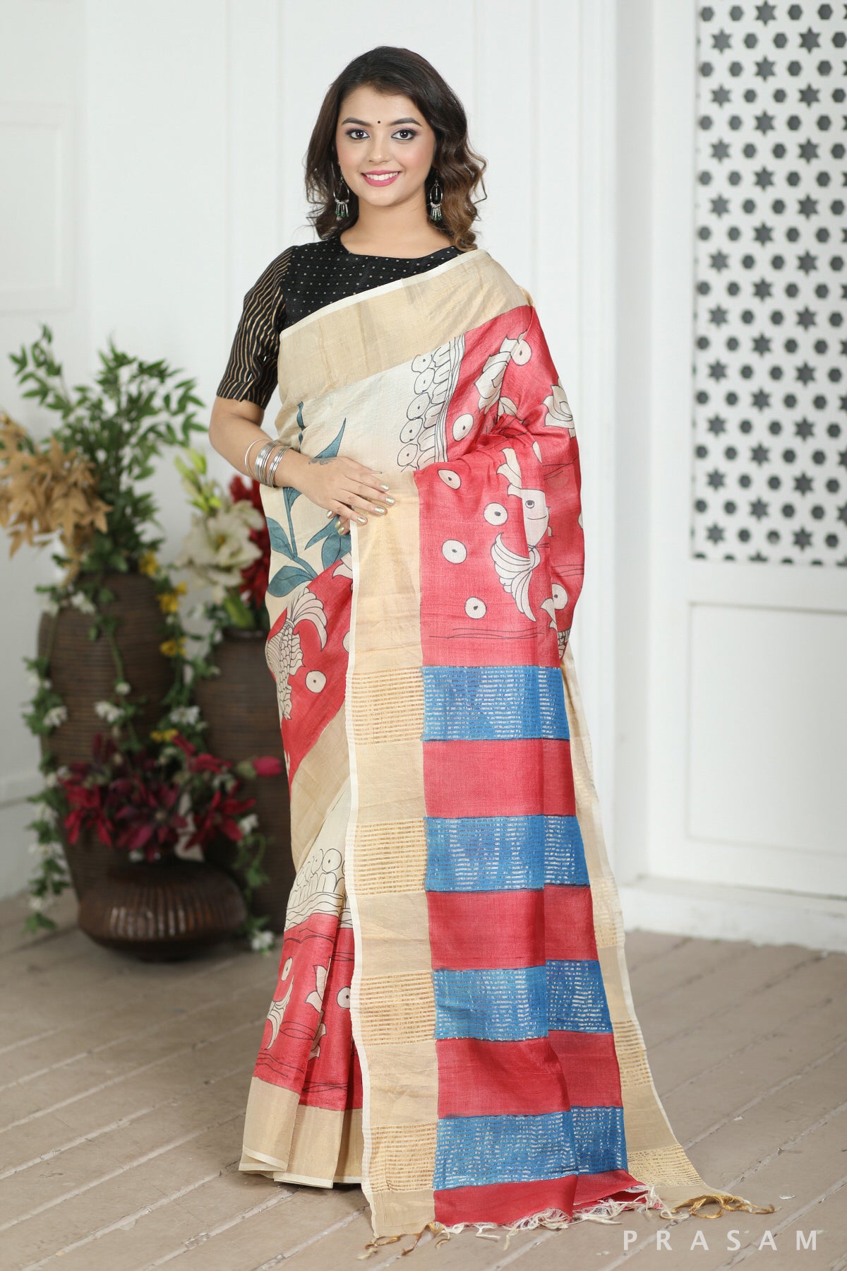 Solitude Kalamkari Tussar Silk Saree Prasam crafts