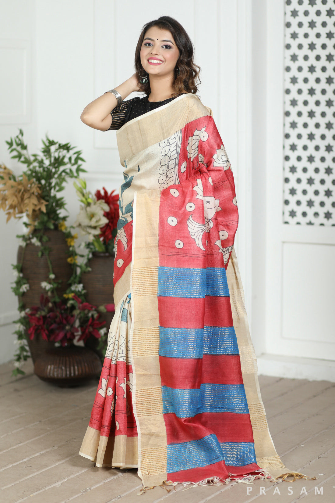 Solitude Kalamkari Tussar Silk Saree Prasam crafts