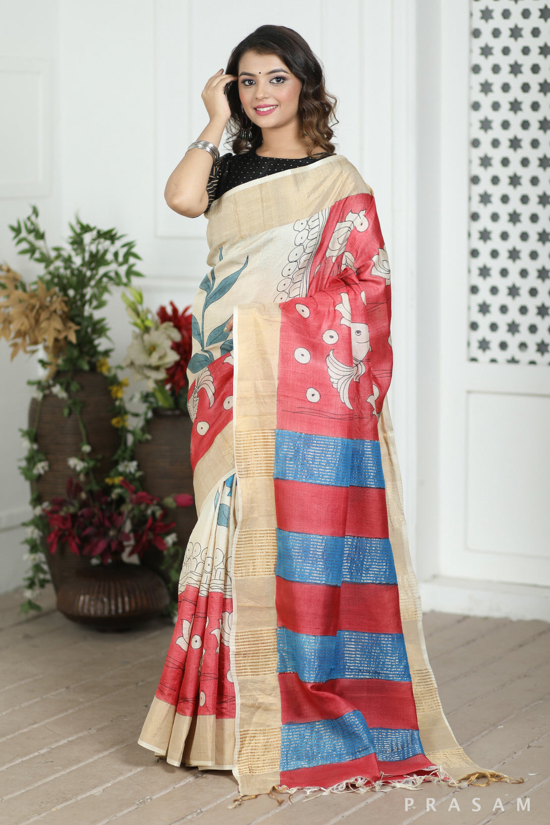 Solitude Kalamkari Tussar Silk Saree Prasam crafts