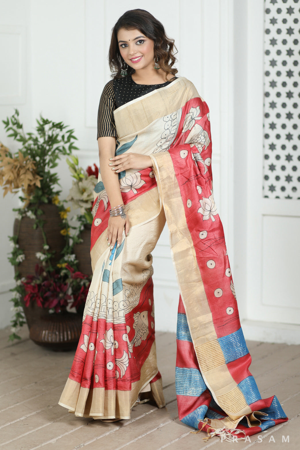 Solitude Kalamkari Tussar Silk Saree Prasam crafts