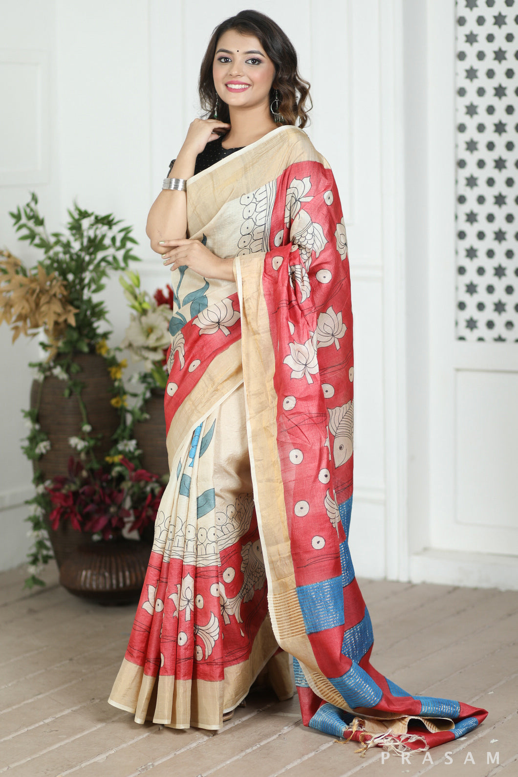 Solitude Kalamkari Tussar Silk Saree Prasam crafts