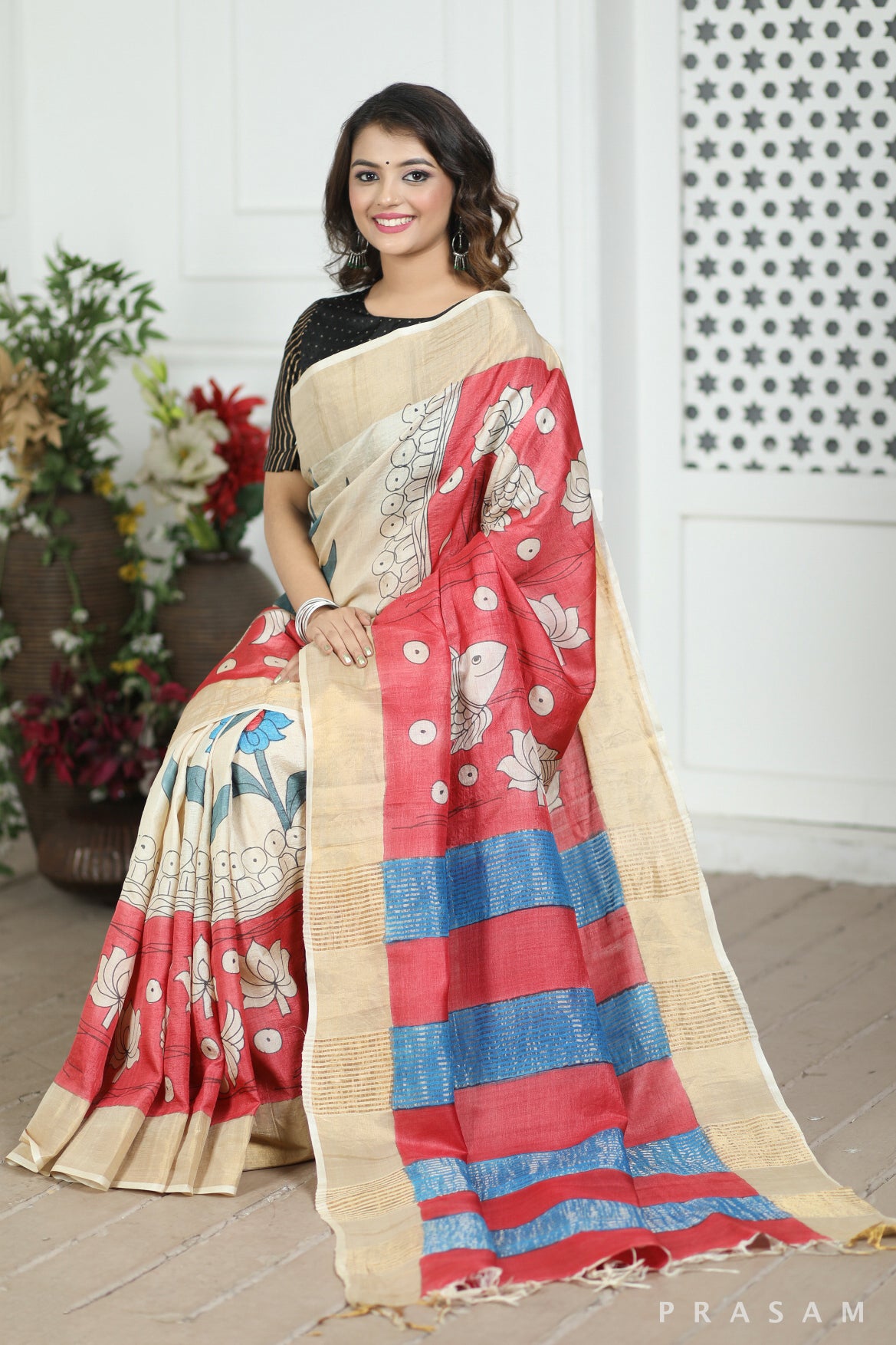 Solitude Kalamkari Tussar Silk Saree Prasam crafts