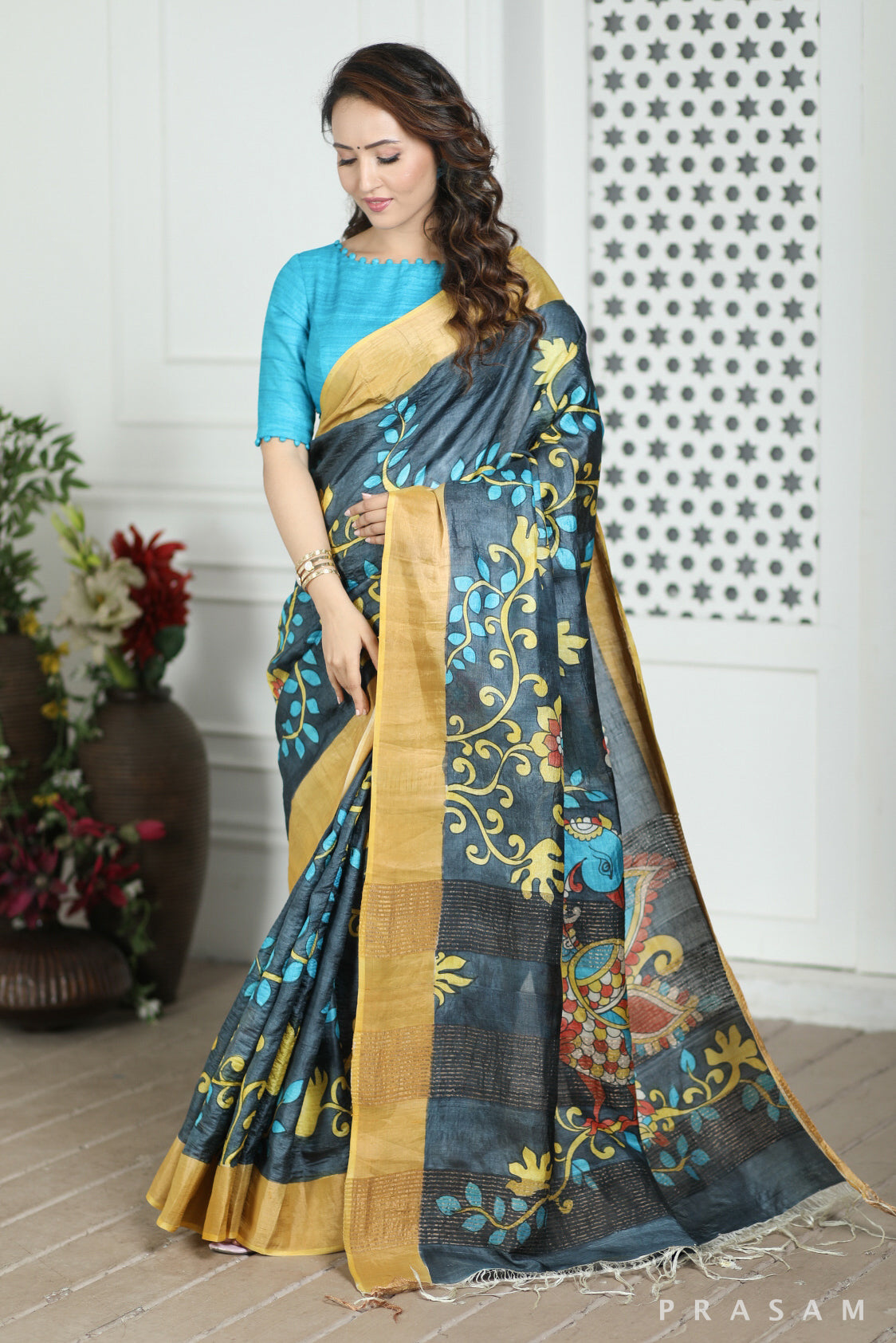 Dream Flare Kalamkari Tussar Silk Saree Prasam crafts