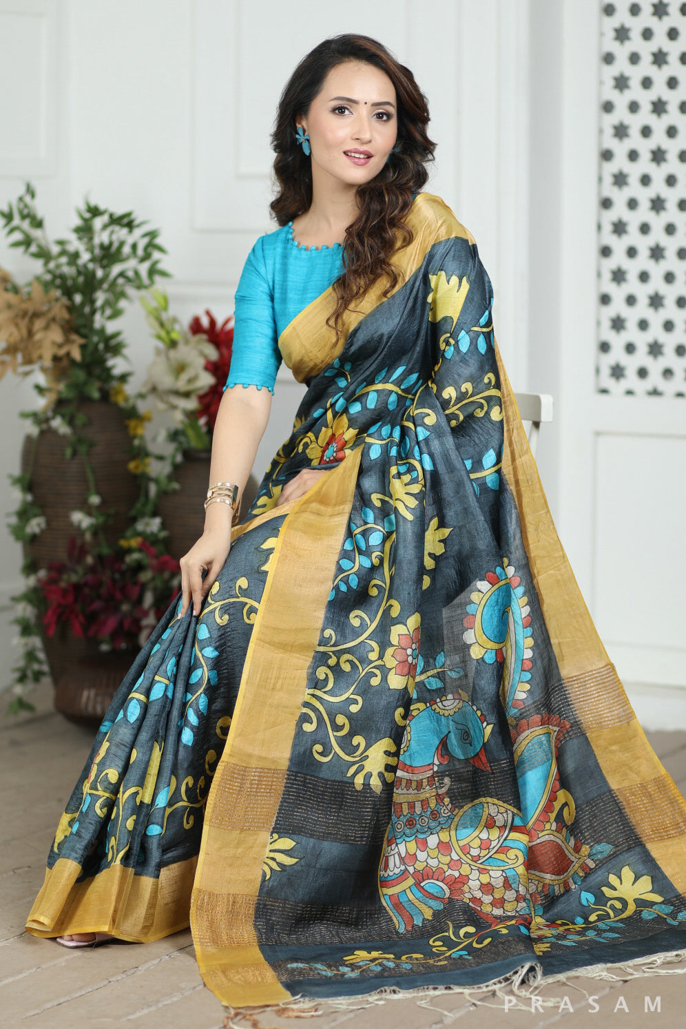 Dream Flare Kalamkari Tussar Silk Saree Prasam crafts