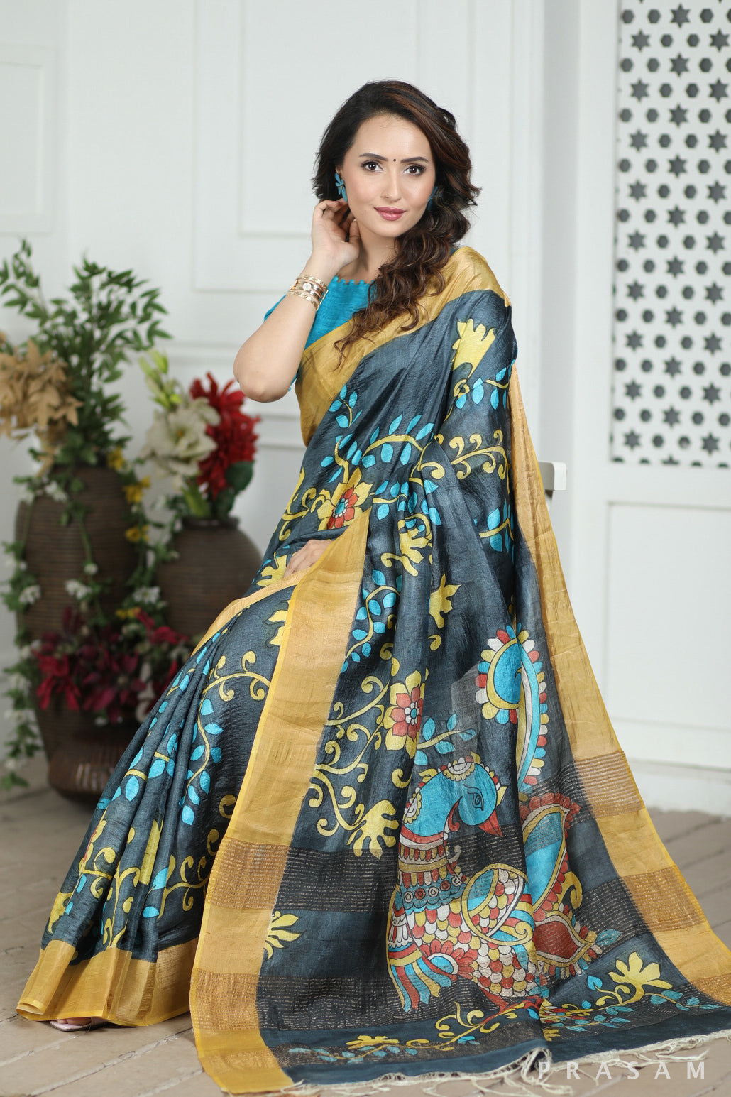 Dream Flare Kalamkari Tussar Silk Saree Prasam crafts