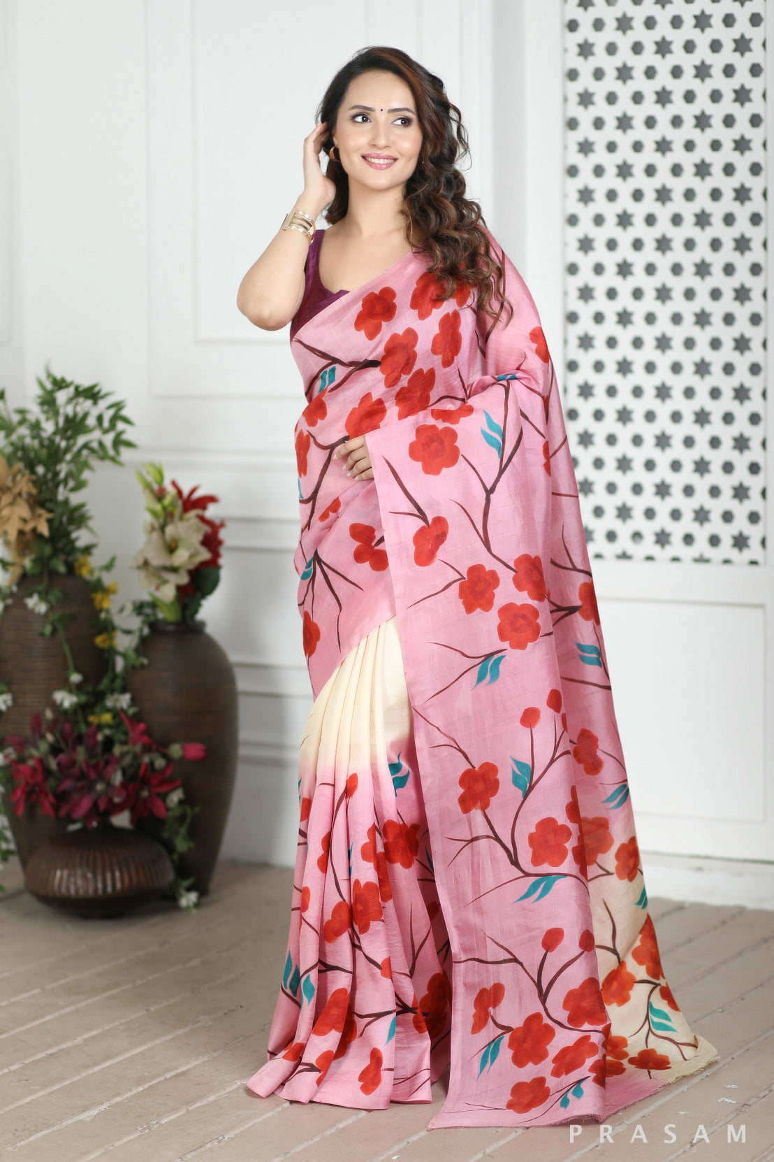 Petunia Hand painted Pure Silk Saree