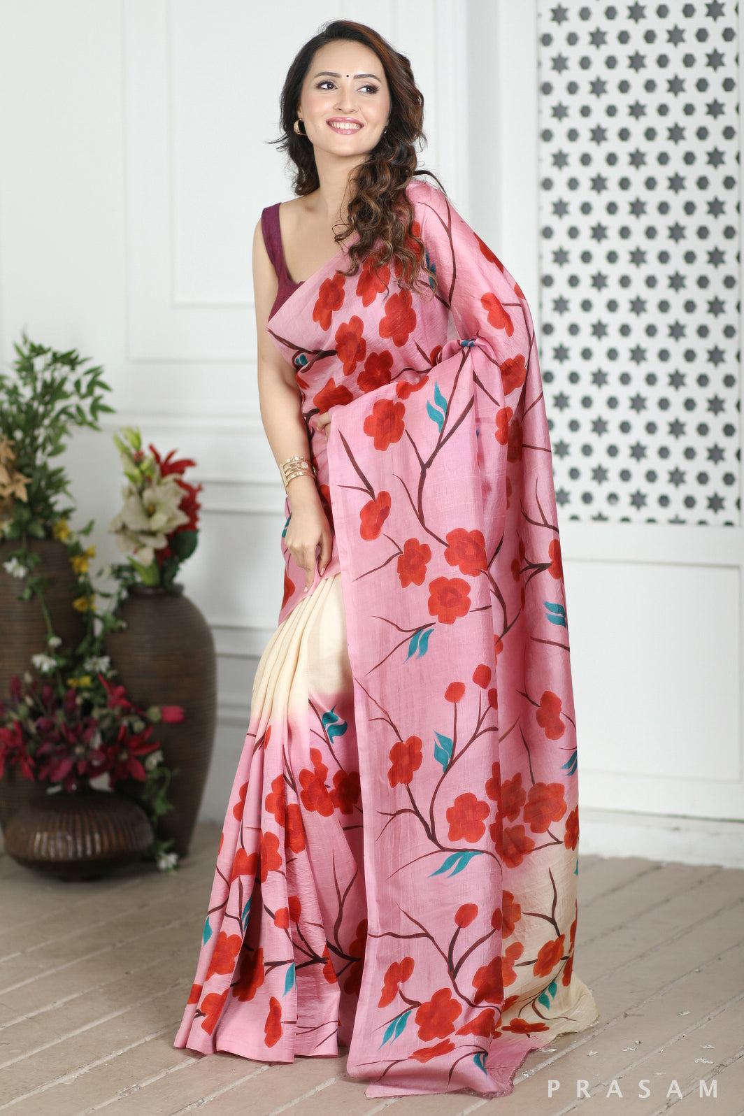 Petunia Hand painted Pure Silk Saree