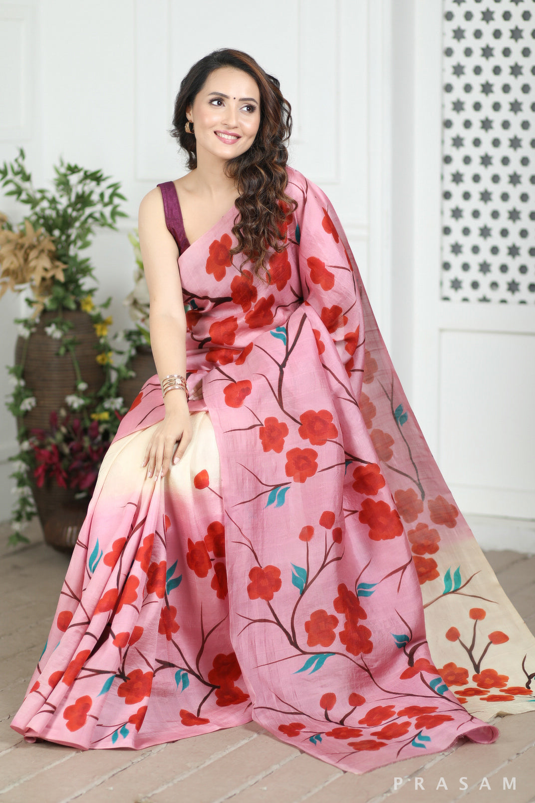 Petunia Hand painted Pure Silk Saree