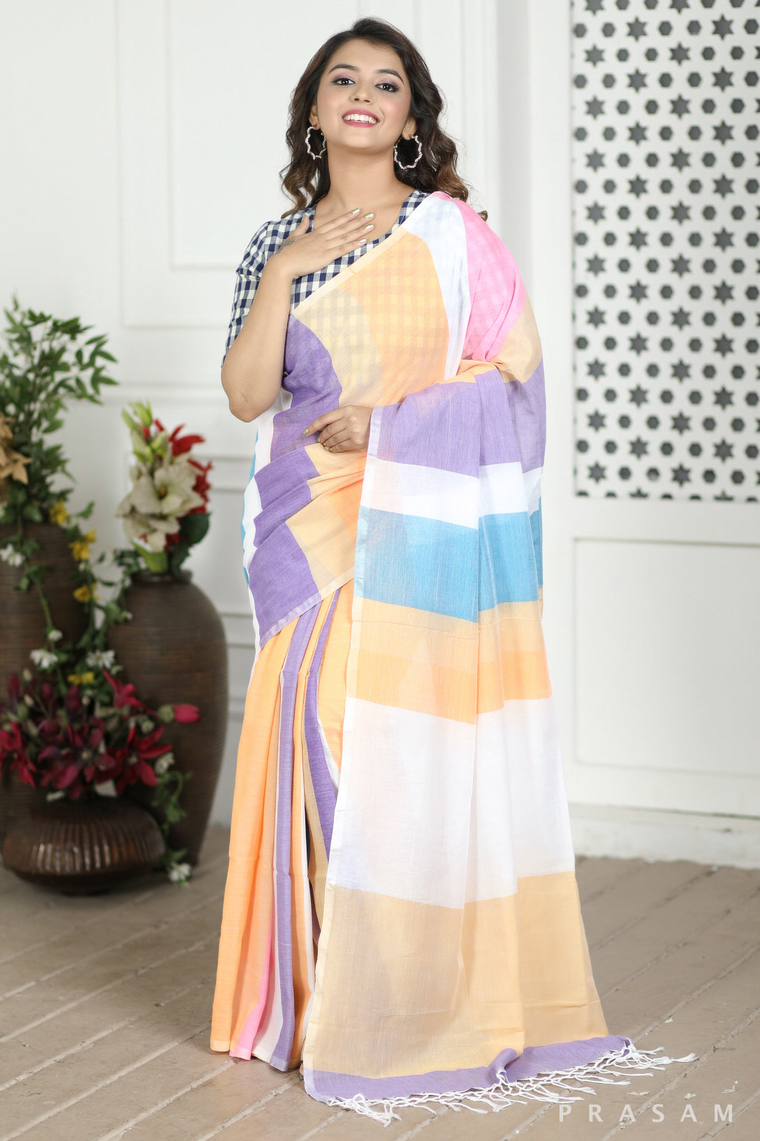 Summer Hills Handwoven Soft Cotton Saree Prasam Crafts