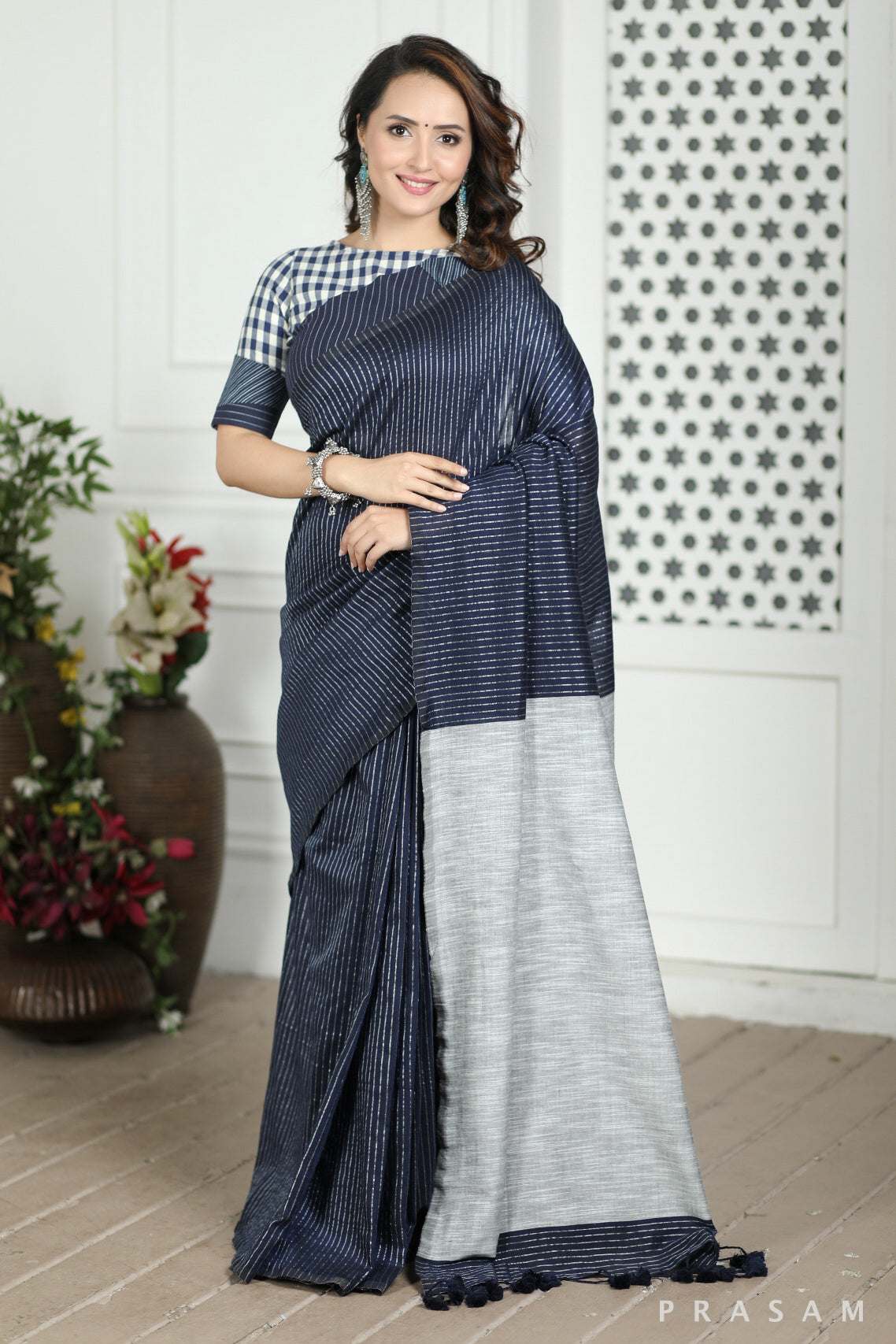 Stars Gather Handwoven Soft Cotton Saree Prasam Crafts