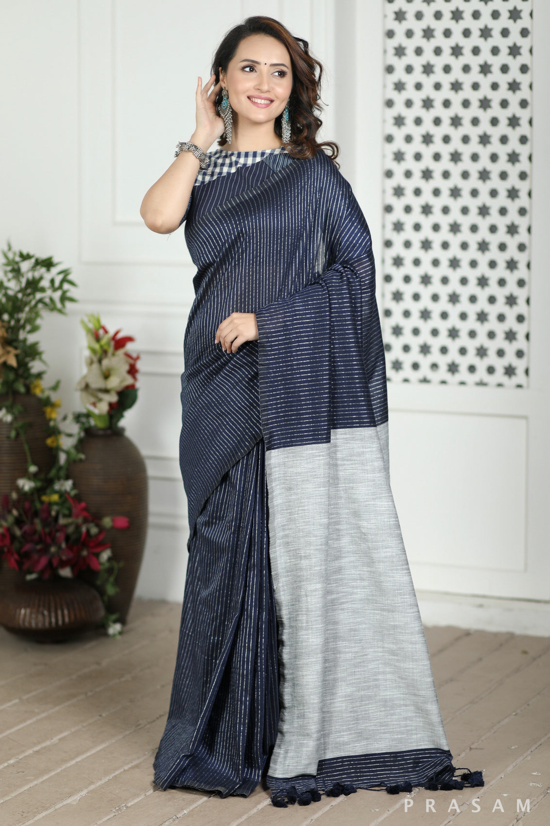 Stars Gather Handwoven Soft Cotton Saree Prasam Crafts