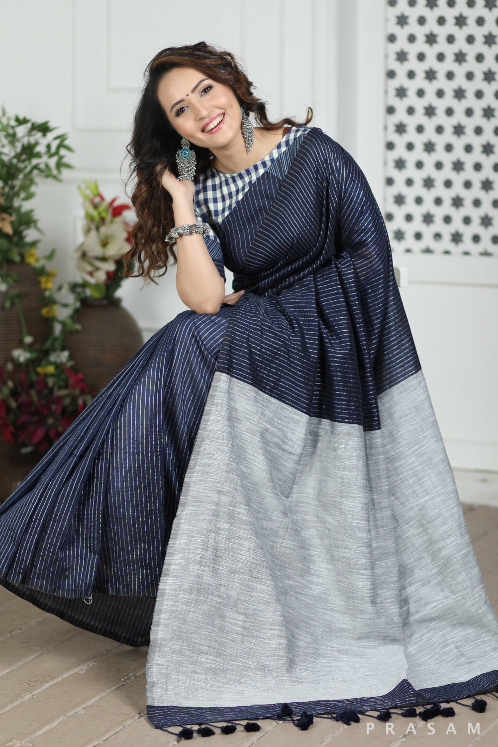 Stars Gather Handwoven Soft Cotton Saree Prasam Crafts