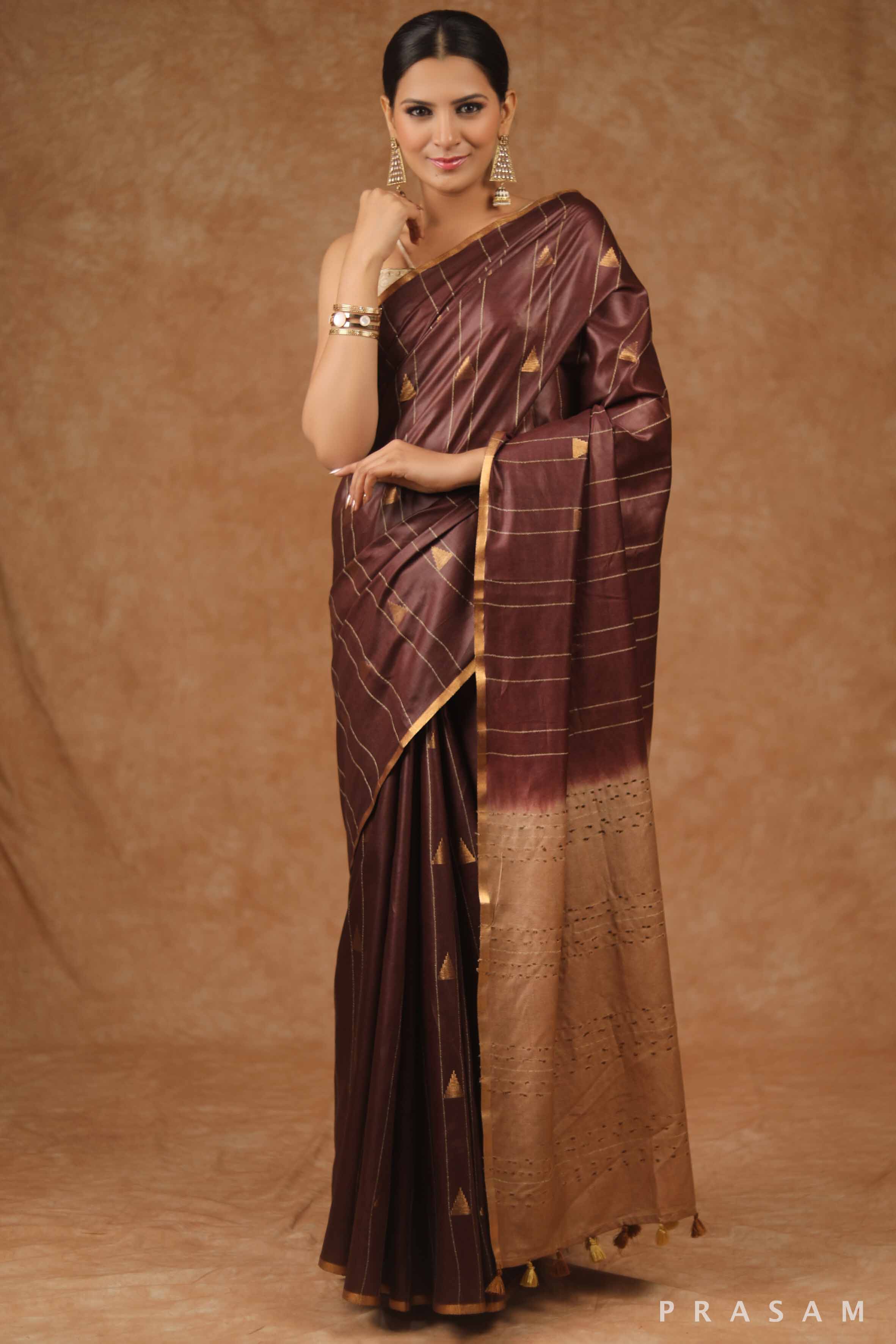 Chestnut Chase Cotton Blend Saree Prasam Crafts