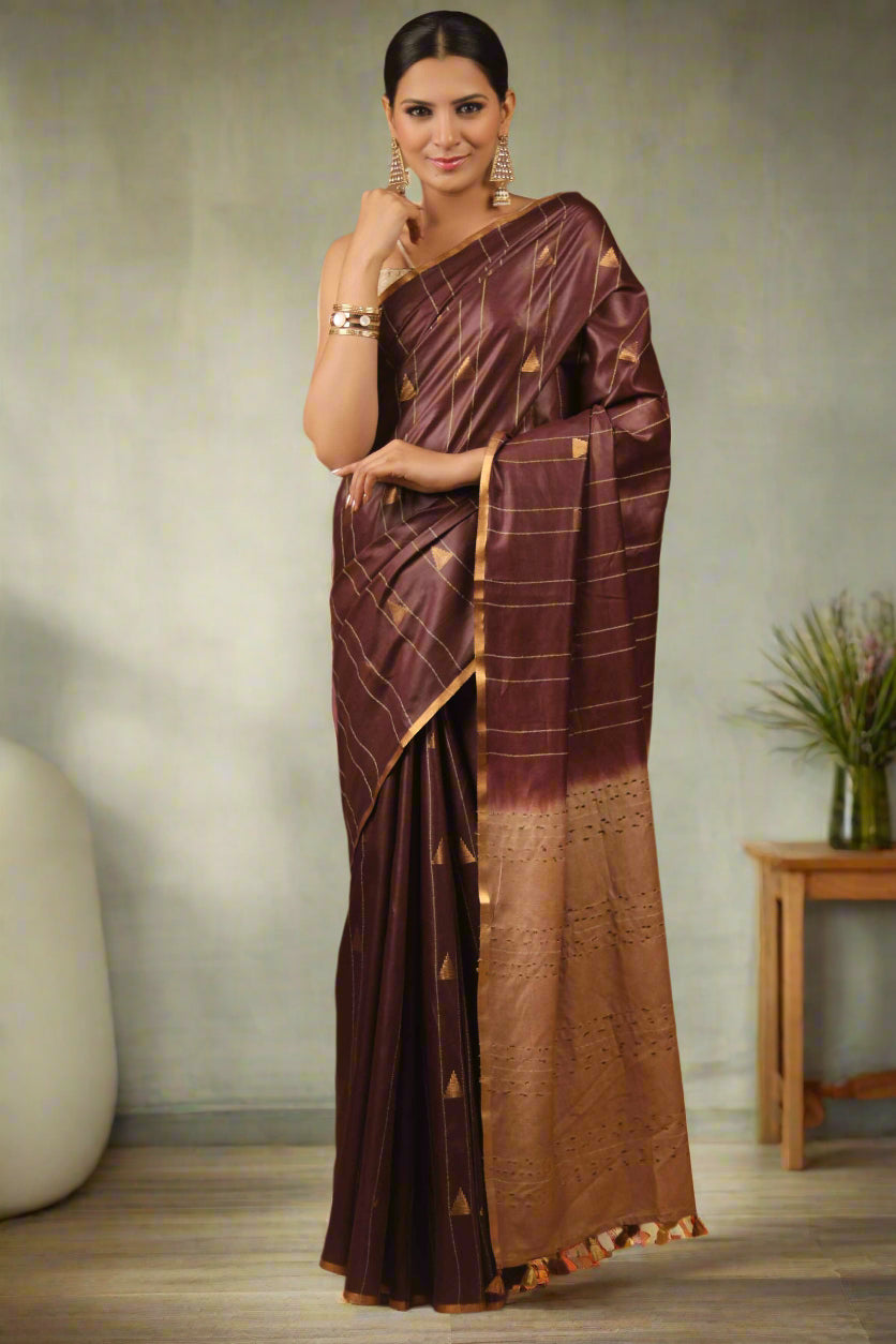 Chestnut Chase Cotton Blend Saree Prasam Crafts