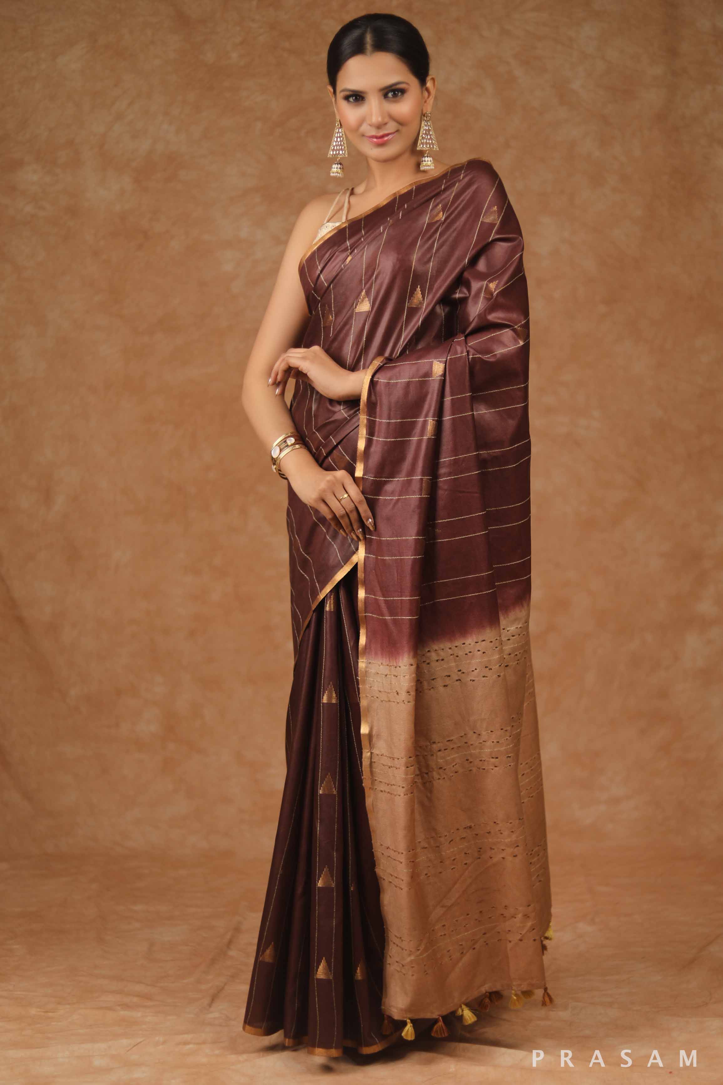 Chestnut Chase Cotton Blend Saree Prasam Crafts