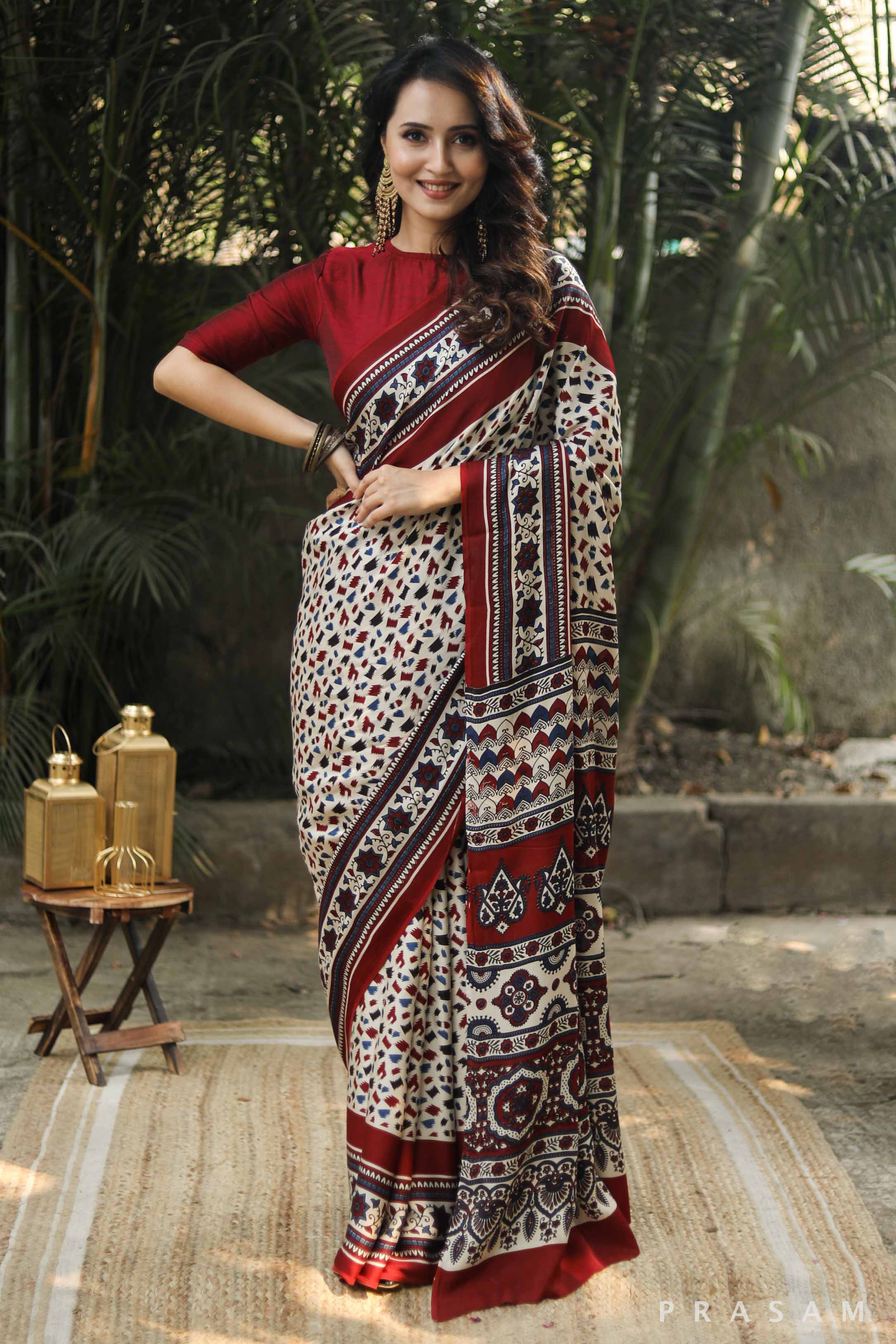 Speckle Spice Ajrakh Modal Silk Saree Prasam Crafts