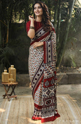 Speckle Spice Ajrakh Modal Silk Saree Prasam Crafts