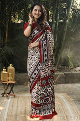 Speckle Spice Ajrakh Modal Silk Saree Prasam Crafts