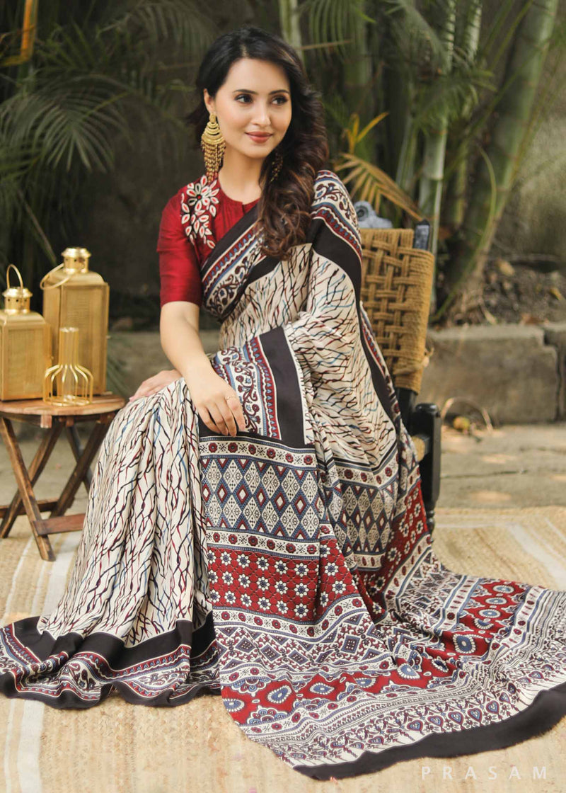 Runny Cohort Ajrakh Silk Modal Saree Prasam Crafts